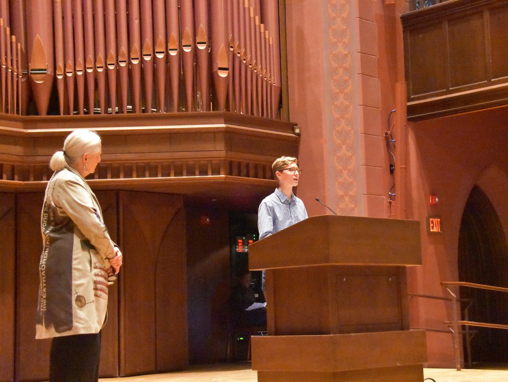 COE fellow Isaac Klimasmith '20 was invited by Tempest Williams to read a poem by Mary Oliver.